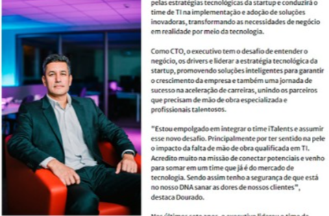 Portais como Terra, TI Inside e Startups divulgam a chegada de Fabiano Dourado como novo CTO iTalents.